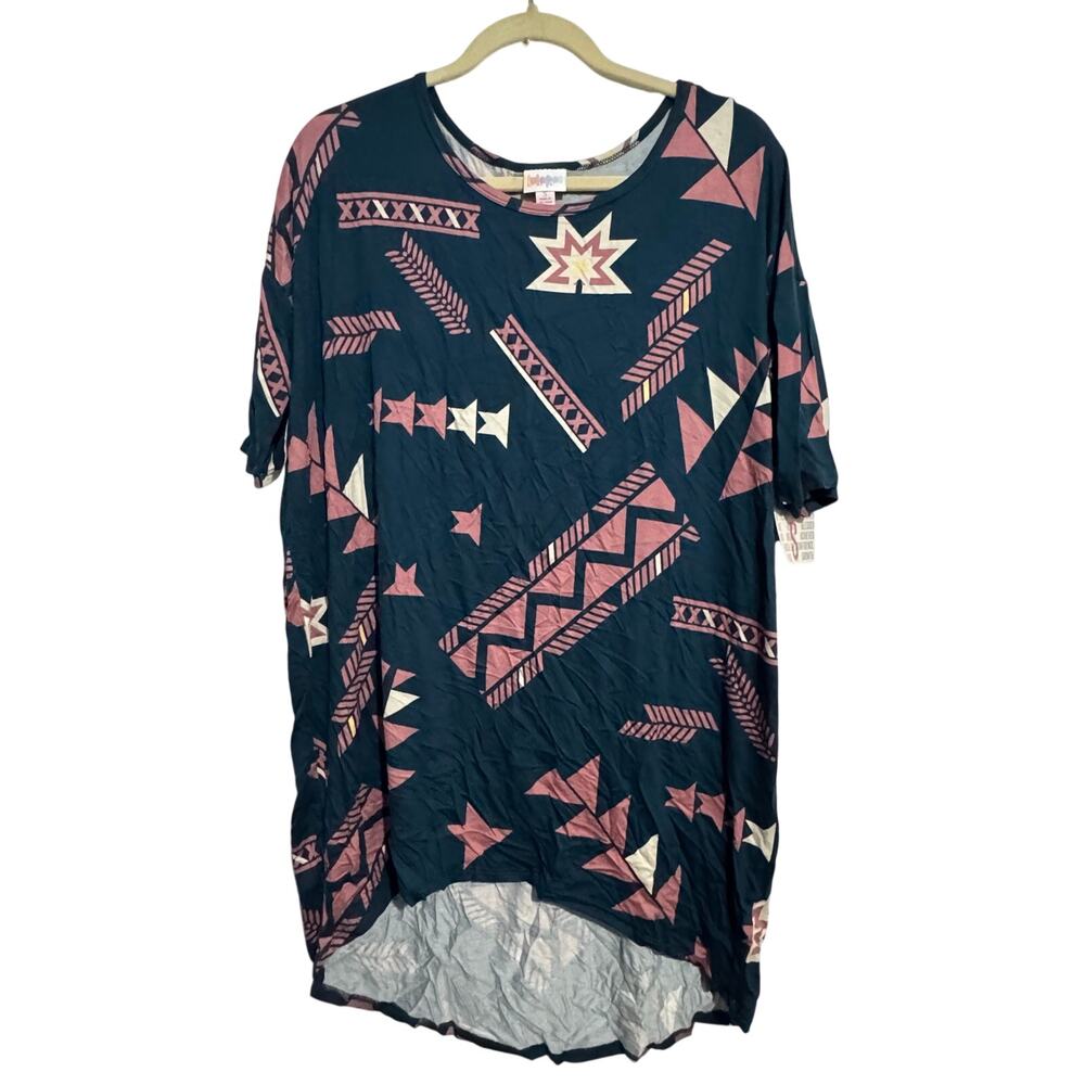 NWT LuLaRoe Irma Tunic Top Size S Navy Pink Tribal Geometric High Low